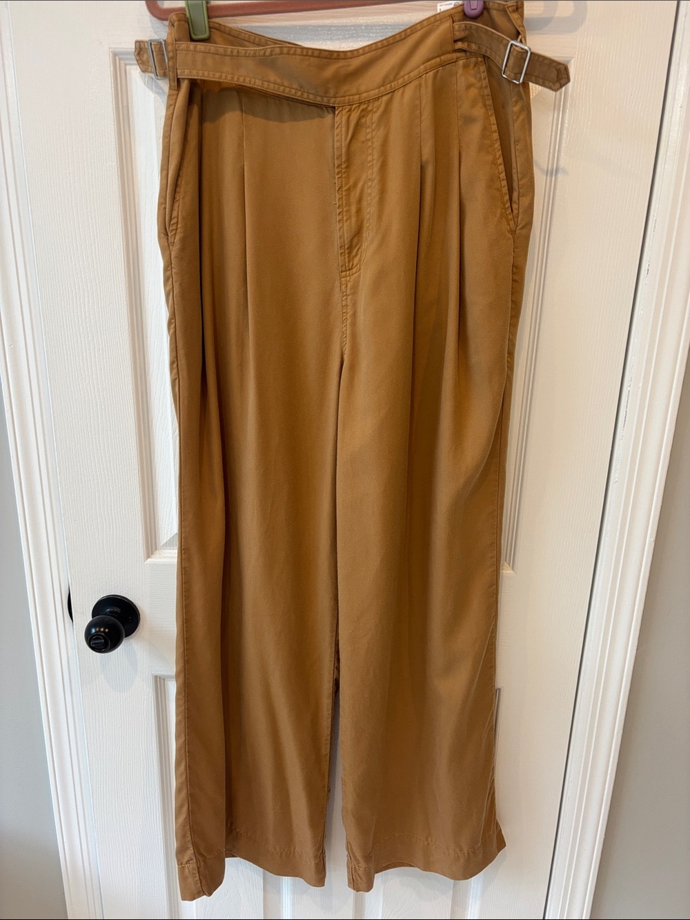 Agolde Wide-Leg Pleated Trouser Pants with Wrap Tab and Buckle Detail